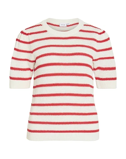 Vila - VIDalo O-Neck Stripe Strik - White Alyssum 